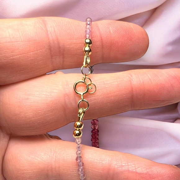 Natural Gems - Pale Amethyst and Bright Pink Spinel Bracelet in 14k Yellow Gold, - Picture 6 of 8